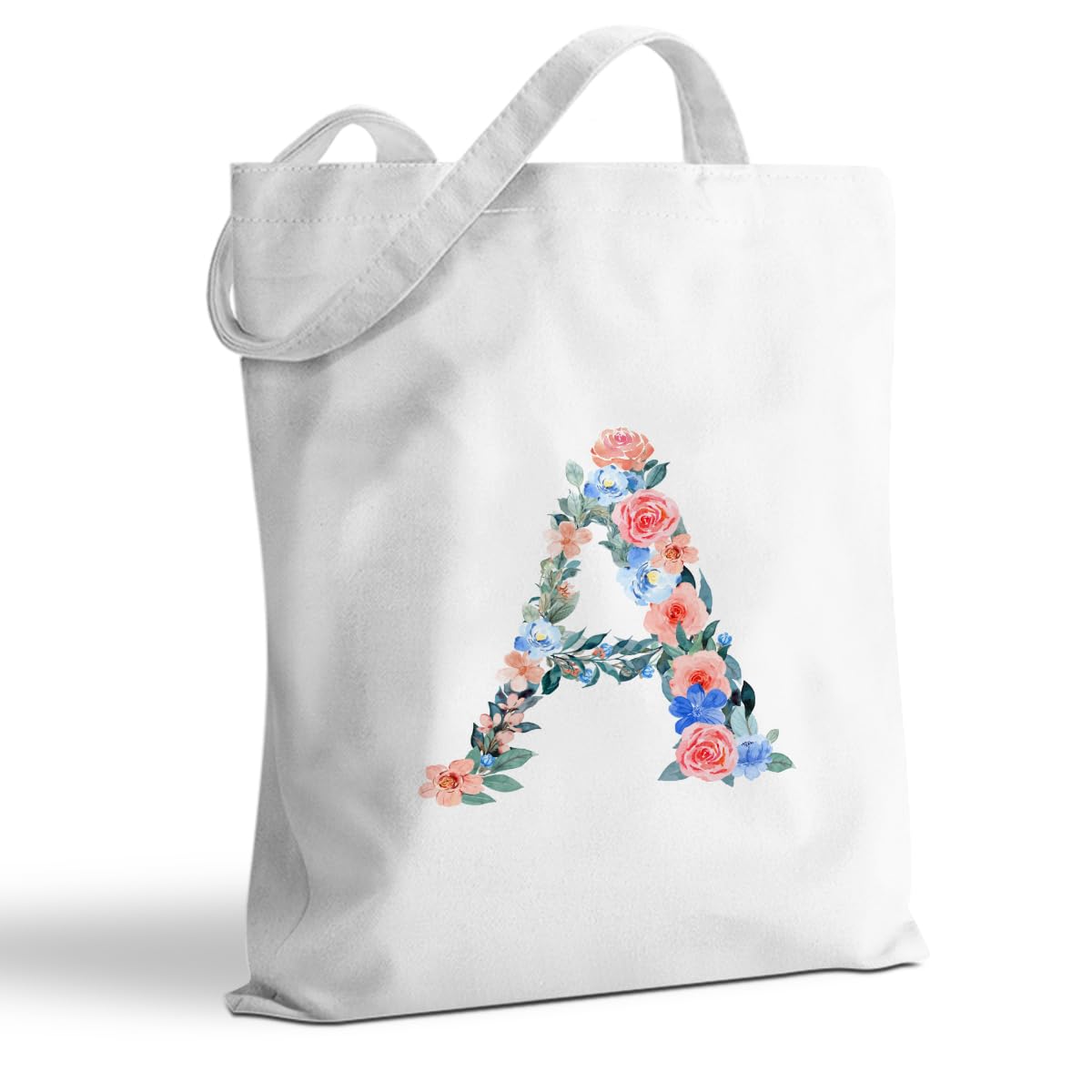 Monogrammed Tote Bags Letter A Floral Initial Canvas Tote Bag Reusable Grocery Bags Personalized Present Bag for Wedding Birthday Bridesmaids Gifts Monogrammed Gifts for Women Mom Teachers Sister