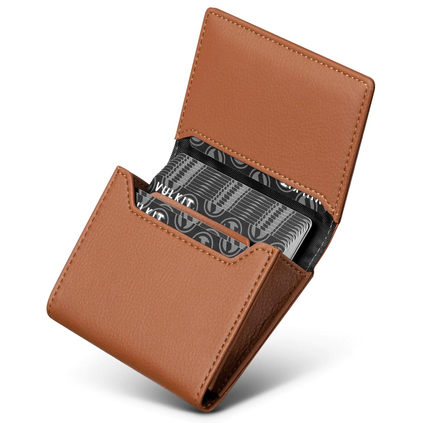 VULKIT Business Card Holder Premium Leather RFID Blocking Card Case With ID Window Magnetic Closure Holds Up to 40 Business Cards