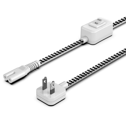 Braided Power Cord with Switch 5ft Power Supply Replacement AC Cable Flat Wall Plug 2 Prong Figure 8 Extension Cord for TV Monitor Charger PlayStation Xbox and Other Electronic Gadgets
