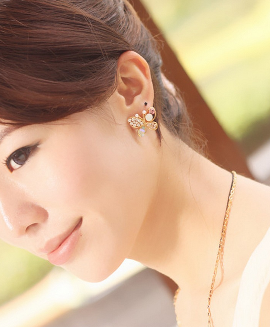 Butterfly Stud Earrings with Colorful Diamonds