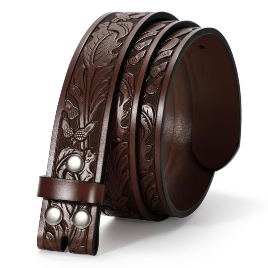 TRIWORKS Western Belt for Men without Buckle Cowboy Leather Belt Country Belt 1.5”Embossed Leather Belt Strap