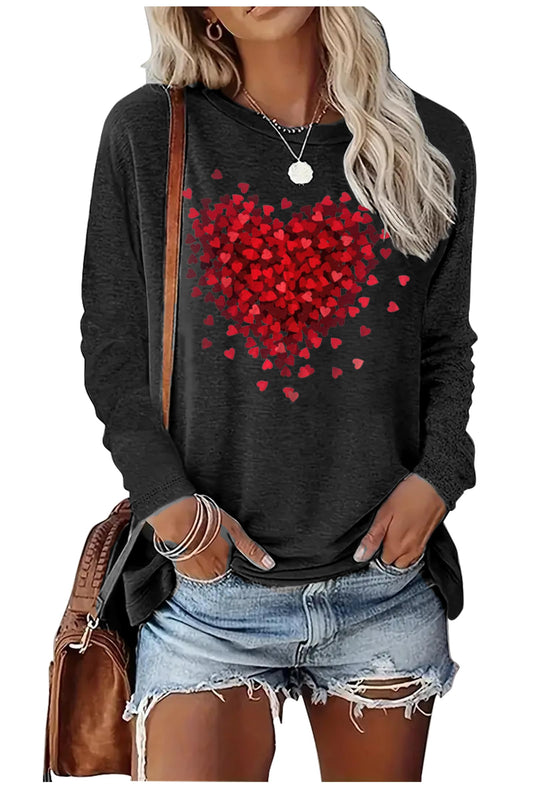 Valentines Day T Shirts for Women Funny Double Heart Graphic T Shirts Valentines Gift Shirt Long Sleeve Couple Tee Tops(Dark GreySmall)