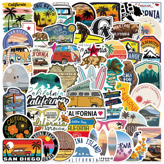 California Stickers 50PCS Travel Stickers for Laptops Trackpads Keyboards Backpacks Skateboards Luggage Water Bottles Scrapbooks Mirrors Notebooks Journals Cars Bumpers Waterproof