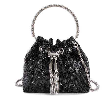 Shiny Handbag with Rainbow Tassels and Diamonds