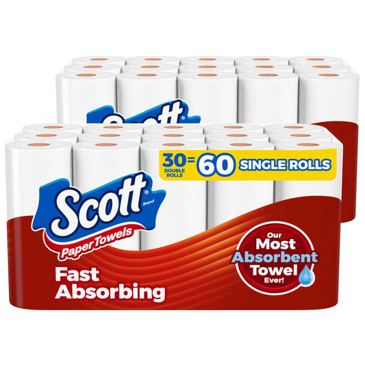 Scott Paper Towels Choose-A-Sheet 30 Double Rolls (2 Packs of 15) = 60 Regular Rolls (100 Sheets Per Roll)