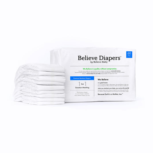 Believe Diapers Viscose Bamboo Diapers Size 3 16-28 Lbs 42 Count – Natural Baby Diapers Chemical Free Natural Diapers for Sensitive Skin Super Absorbent Clean Diapers Unscented Plain White Diapers