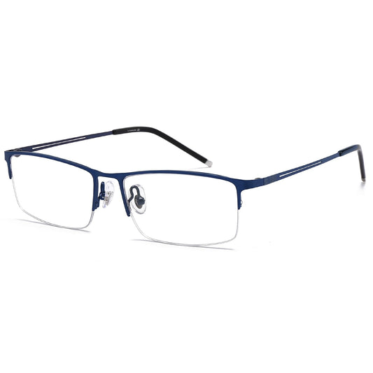 ANRRI Blue Light Glasses Mens Rectangle Semi Rimless Glasses Computer Gaming glasses for men Lightweight Titanium Blue Eyewear