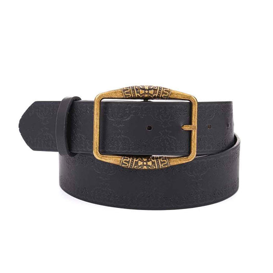 Bounzhi Western Leather Belt for Women Buckle Jeans Belt Vintage Ladies Waist Belt Cowboys Cowgirls Belt (Black)