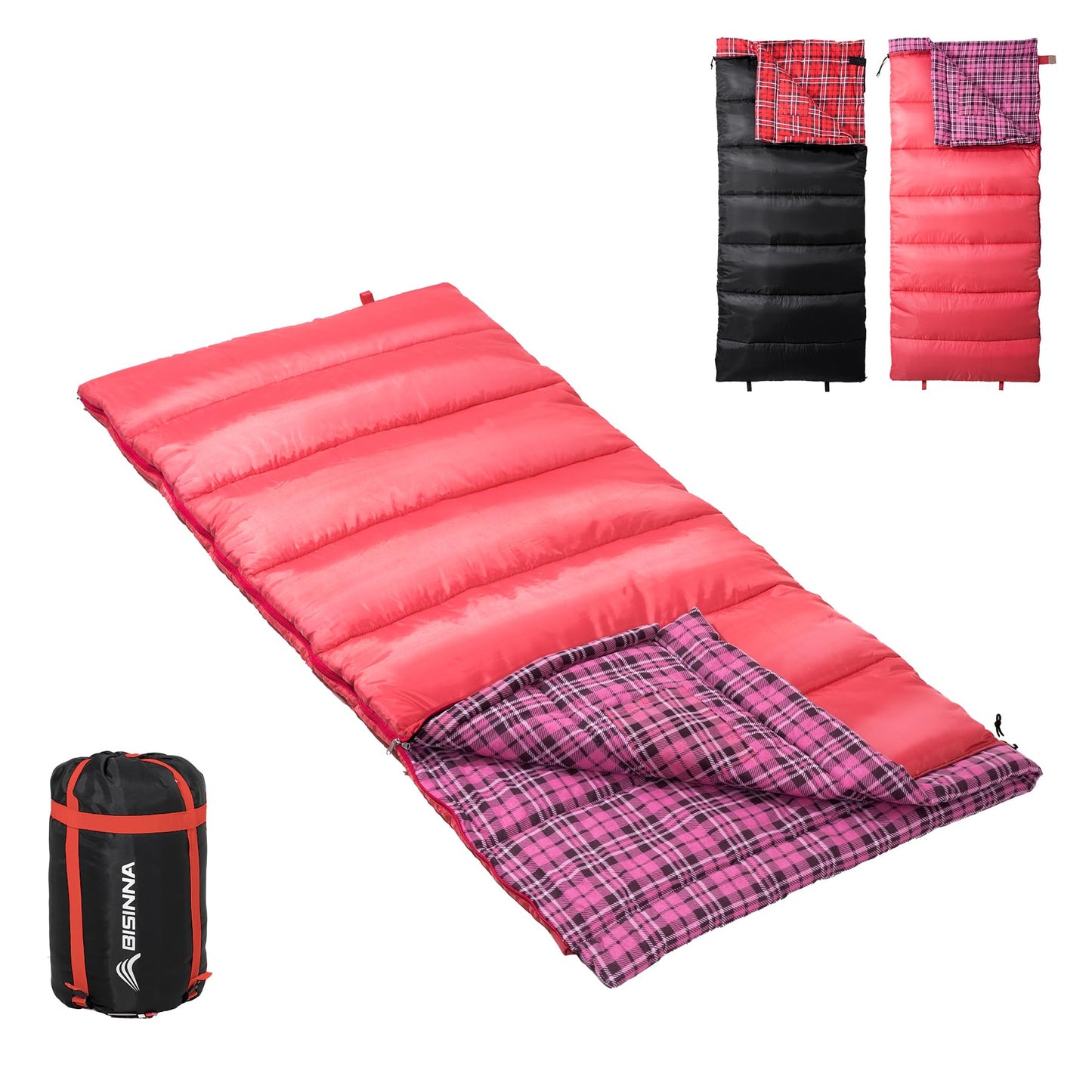 BISINNA Cotton Flannel Sleeping Bag for Adults Cold Weather Camping Sleeping Bag 3 Season Envelope Sleeping Bag with 2.4/3.3lbs Filling for Hiking Backpacking