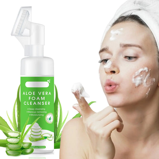 BYOTOUTY Aloe Vera Face Wash with Brush for Women And Men Moisturizing Face Wash Bubble Organic Aloe Foaming Facial Cleanser Gentle Face Cleanser for Deep Cleansing Makeup Remove