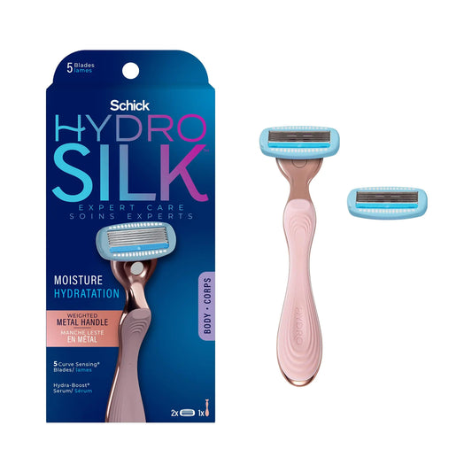 Schick Hydro Silk Rose Gold Metal Razor for Women | Womens Razors Travel Razor 5-Blade Razors for Women | 1 Handle & 2 Razor Refills