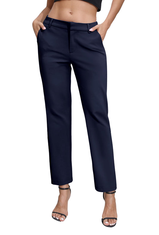 Urban CoCo Womens Elastic Waisted Dress Pants Business Work Casual Stretch Slacks with Pockets(S Navy Blue)