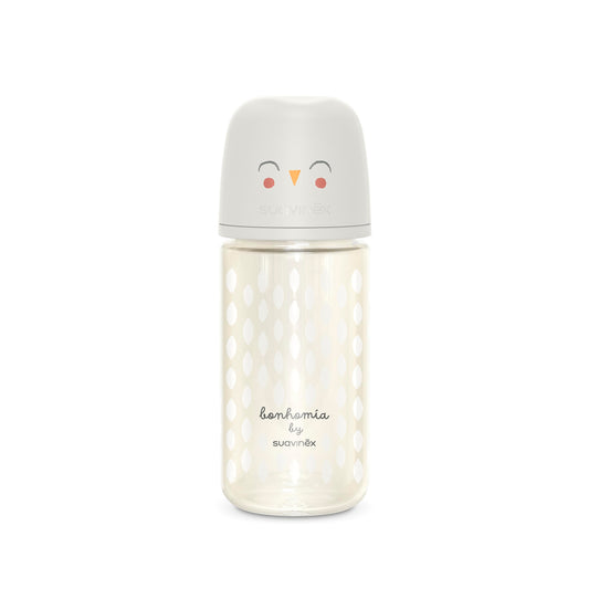 Suavinex Bonhomia Glass Baby Bottle with SX PRO Silicone Nipple Anti Colic Baby Bottles Baby Bottles for Breastfed Babies Medium Flow 3mo 8oz Beige