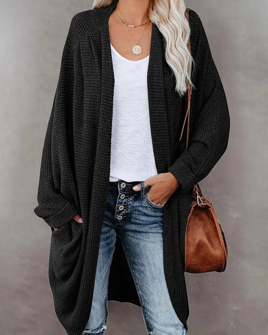 Solid Color Long Knit Cardigan with Pockets