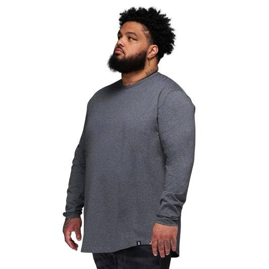 STRONGSIZE Mens Big and Tall Long Sleeve Shirts – Longer Length Long Sleeve Crewneck T-Shirt Heather Charcoal 5XL