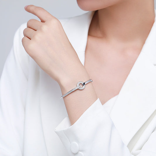 S925 Silver Women's Bracelet with Round Diamonds