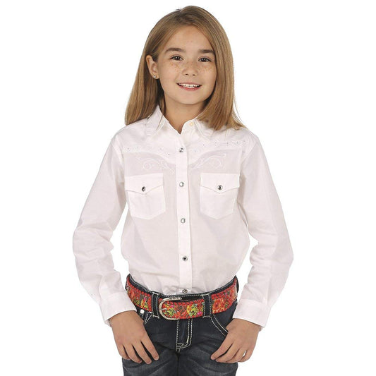 Wrangler girls Long Sleeve Western Snap button down shirts White XX-Large US