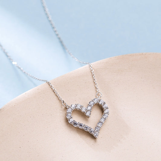925 Silver Heart Pendant Necklace with Diamonds