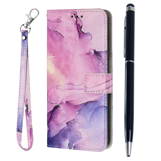 SUPWALL Wallet Case Fit for Samsung Galaxy S23 Ultra Cover with 3 Card Holders | Marble PU Leather Detachable Wrist Strap | Magnetic Flip Case with Stylus Pen | Purple