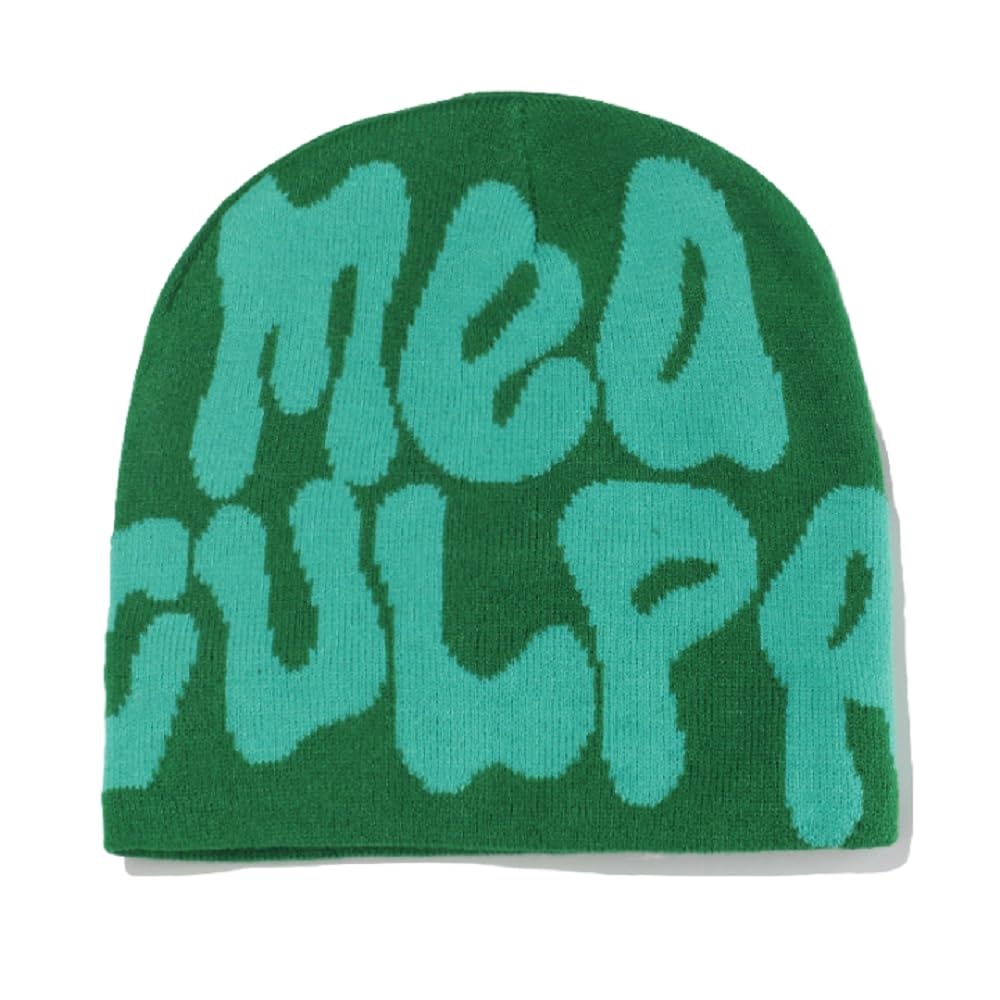 ANKOMINA Unisex Women Men Knitted Beanie Hats Fashion Letter Print Winter Skull Caps Y2k Outdoor Warm Hats Green