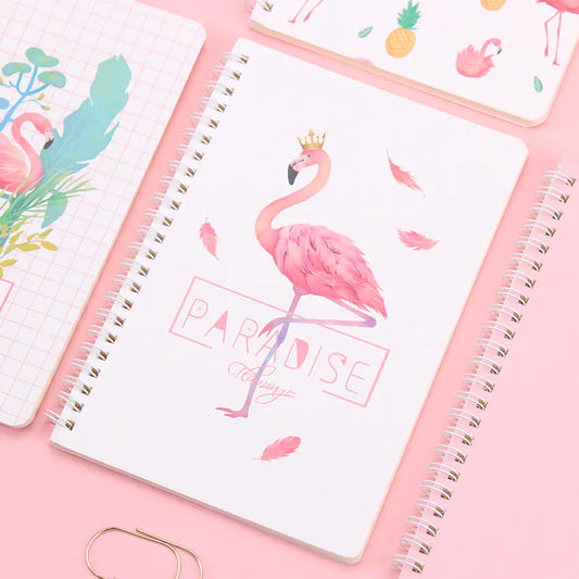 4 Thick A5 Spiral Notebooks with Cute Flamingo Design