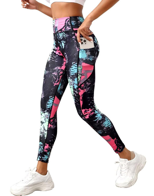 AGSWQ Leggings with Pockets for Women High Waisted Leggings Buttery Soft Workout Yoga Pants Thin Painted Leggings Size L