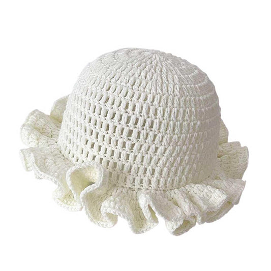 Ahouws Crochet Bucket Hat Women Trendy Knit Floppy Cap Cute Boho Handmade Beanies Outdoor Boho Travel Fishing Hat White