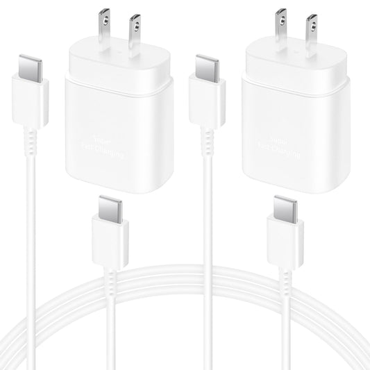2 Pack USB C Charger 25W Type C Charger Fast Charging with 6FT USB C Android Phone Fast Charger Cable for Galaxy S24 Ultra/S23+/S22/S21/S20-White