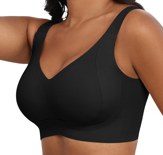 Xcutting V Neck Bras for Women No Underwire Seamless Bralettes for Women Wireless Bras Comfort Everyday T Shirt Push Up Bra Padded Bras (BlackX-Large)