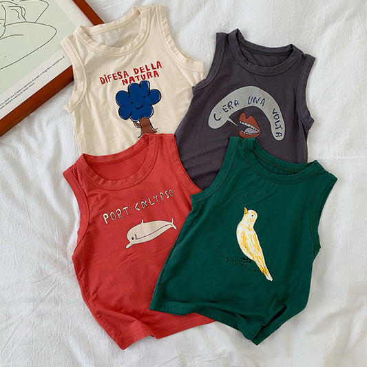 Summer Kids Cartoon Sleeveless T-Shirts for Boys & Girls