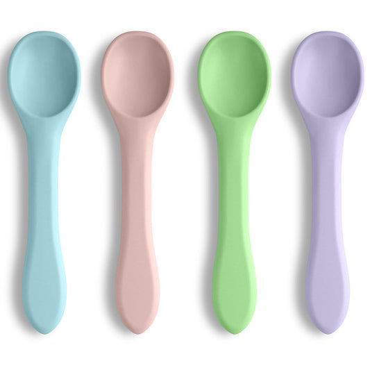 Vicloon Silicone Baby Feeding Spoons 4 PCS Baby Spoons First Stage Feeding Spoons for Infants Silicone Baby Spoons Ultra-Durable & Chewproof Silicone Feeding Spoons Dishwasher SafeBaby Utensils