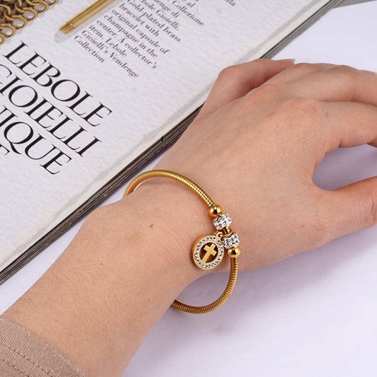 Women's Stainless Steel Cross Bracelet with Diamonds