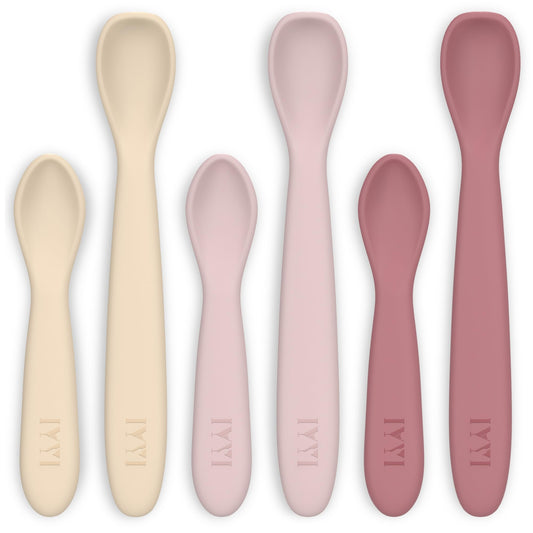 Silicone Baby Spoons Baby Spoons Self Feeding 6 Months Infant Spoons for First Stage Toddler Spoons Training Spoon Set Baby Utensils Feeding Supplies Dishwasher Safe & Boil Safe (Morandi Girl)