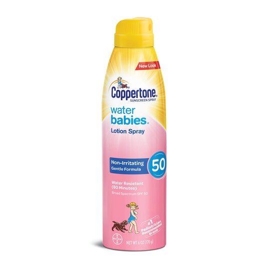 Coppertone Water Babies Sunscreen Lotion Spray SPF 50 Pediatrician Recommended Baby Sunscreen Spray Water Resistant Sunscreen for Babies 6 Oz Spray