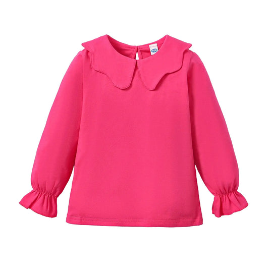 ZFZDRen 12M-6Y Toddler Baby Girls Ruffle Collar Blouse Kids Girl Solid Color T-Shirts Casual Tee Tops (Dark Pink Long Tee 5-6 Years)