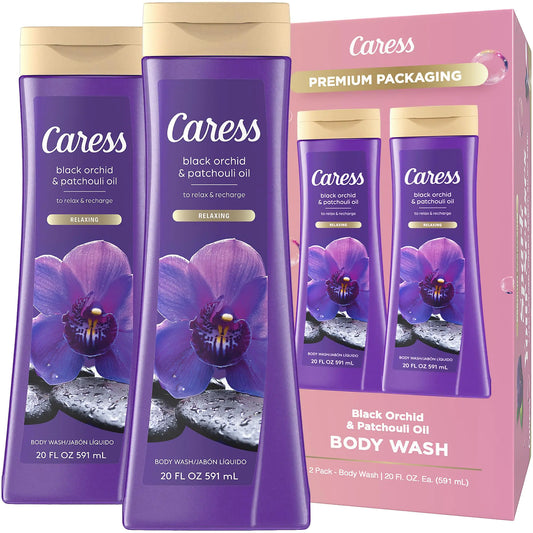 Caress Body Wash Black Orchid & Patchouli Moisturizing Body Wash for Fresh Smooth Skin Body Soap Liquid to Relax & Recharge 20 Fl Oz (Pack of 2)