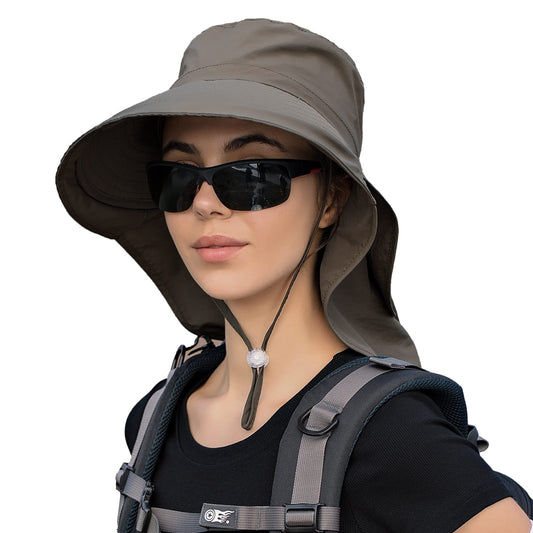 Women Sun Hats UV Protection Wide Brim Foldable Ponytail Hole Beach Hats with Neck Cover for Gardening (Green)