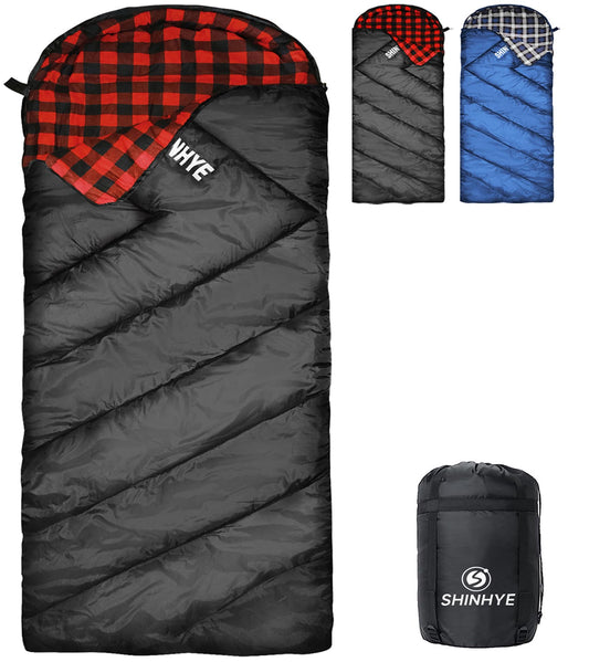 ShinHye Sleeping Bag for Adults 0 Degree Flannel Sleeping Bag Big and Tall Cotton Sleeping Bag Zero Degree Cold Weather Sleeping Bag XXL Camping Black Right Zip