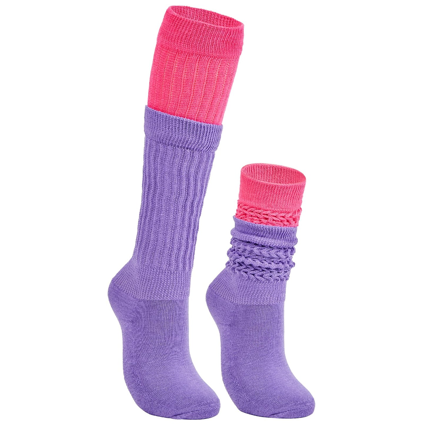 Purple Slouch Socks for Woman Purple Scrunch Socks Pink Knee High Socks Neon Socks Slouchy Socks for Women Pack Purple Tube Socks Pink Long Socks 80s 90s Socks Light Purple&Rose Red