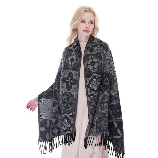 RIIQIICHY Reversible Plaid Pashmina Scarf for Women Jacquard Shawl Wrap Scarves