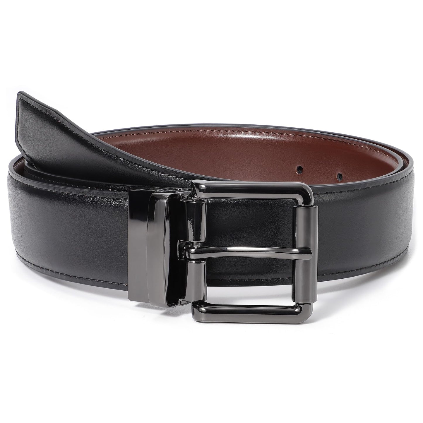 KASBAH Mens Reversible Leather Belt Work Casual Belt Two-in-One Belt With Rotated Buckle Double Sided Men Dress Belt