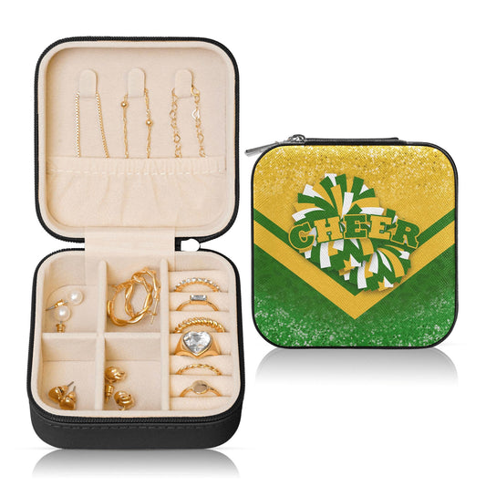 Cheerleader Gifts for Girls Cheerleader Travel Jewelry Case Cheer Travel Jewelry Box for Women Mini Jewelry Travel Case for Cheer Team (Gold&Green)