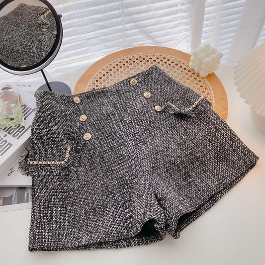 Double Breasted High Waist Slim Women's Shorts
