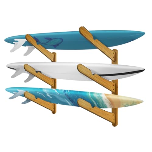 TWO STONES Surfboard Rack for Wall | Surfboard Wall Mount | Surfboard Wall Rack | Paddle Board Wall Rack | Surf board Wall Mounts | Surf Rack for Board Storage (3-Layers)