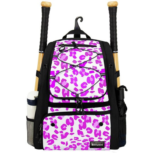 Baseball Bag Youth Baseball Bag Softball Bat Bag with Shoe Compartment Baseball Equipment Bag TBall Bat with Fence Hook for Batting Mitten Helmet Teeball Gear Adult Pink Leopard