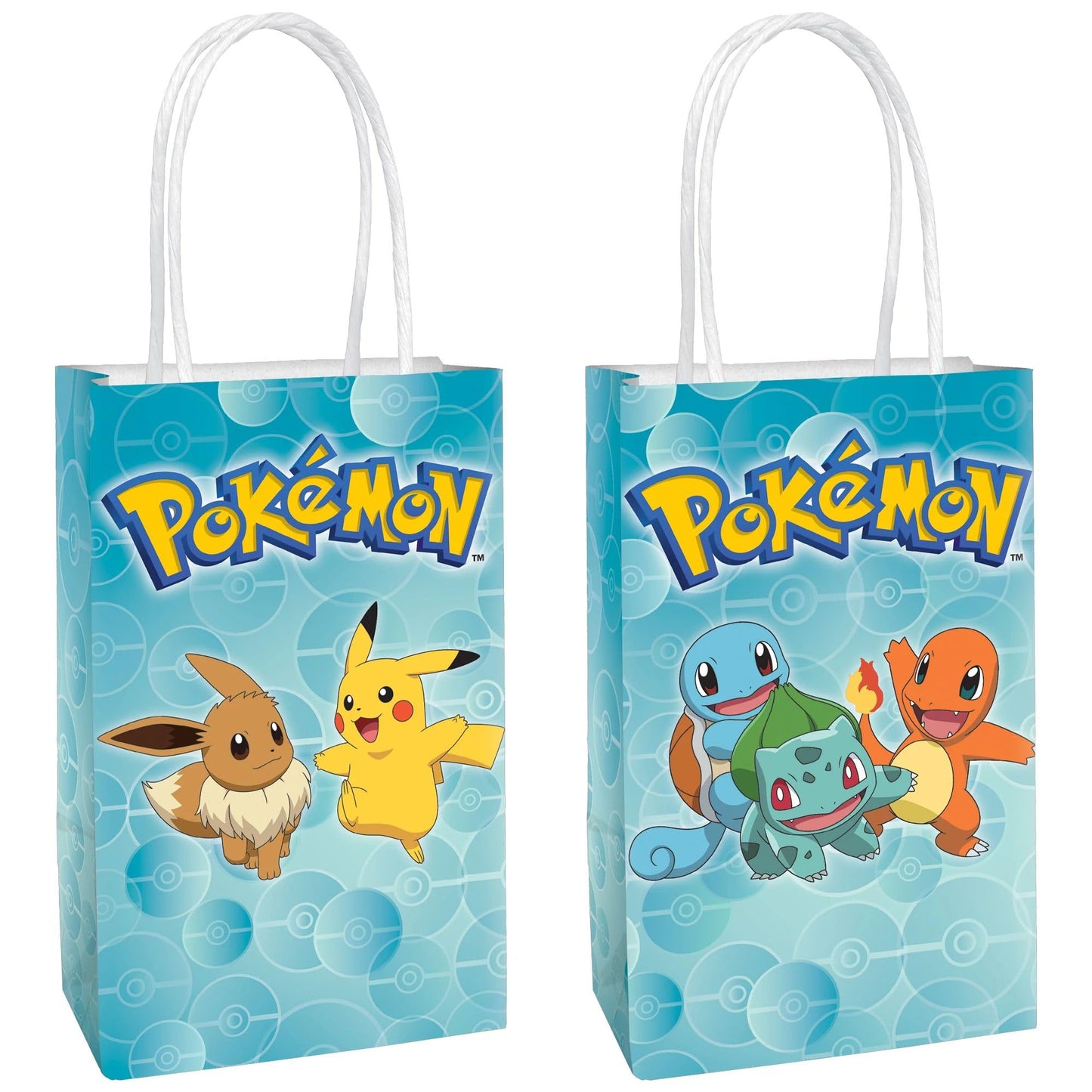 Amscan Printed Paper Kraft Bags - 8.25" x 5.25" x 3" 8 Pieces - Perfect for Parties Gifts & Goodies Pokemon