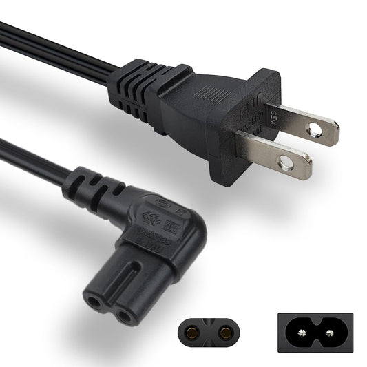 SHAFI® 12FT Samsung TV Power Cord Right Angle - [UL] Non Polarized L Shaped IEC C7 to 2 Prong NEMA1 15P - 90 Deg Replacement for Sony Playstation PS5 Xbox Series S Figure 8 LG TV Power Cable - 12FT