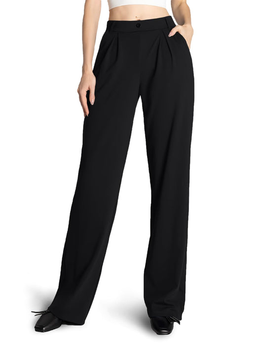 Safort Wide Leg Pants Women Dress Pants 28"/31"/34" Business Casual Trousers Work Office Loose Slacks Belt Loops Pockets 34" Inseam Black XL