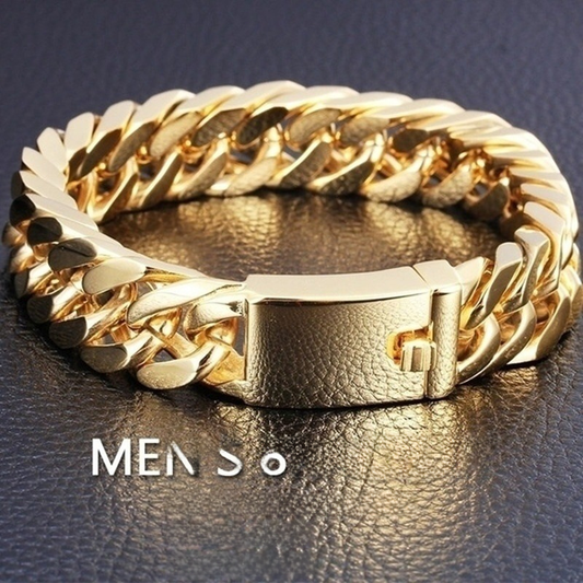 Fashionable Gold-Plated 10mm Men's Bracelet with Dual Clasp