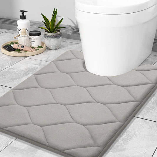Colorxy Memory Foam U-Shaped Toilet Rugs Ultra Soft & Non-Slip Bathroom Rugs Water Absorbent and Machine Washable Toilet Bath Mat Commode Contour Bath Rugs for Toilet 24x20 Grey
